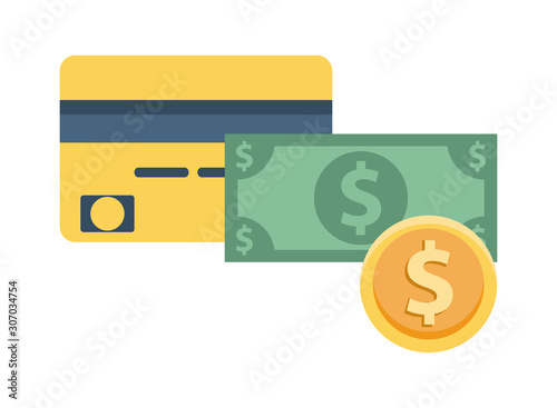bill and coin money dollars with credit card
