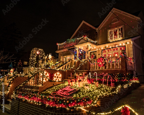 Decorated houses with Christmas Lights