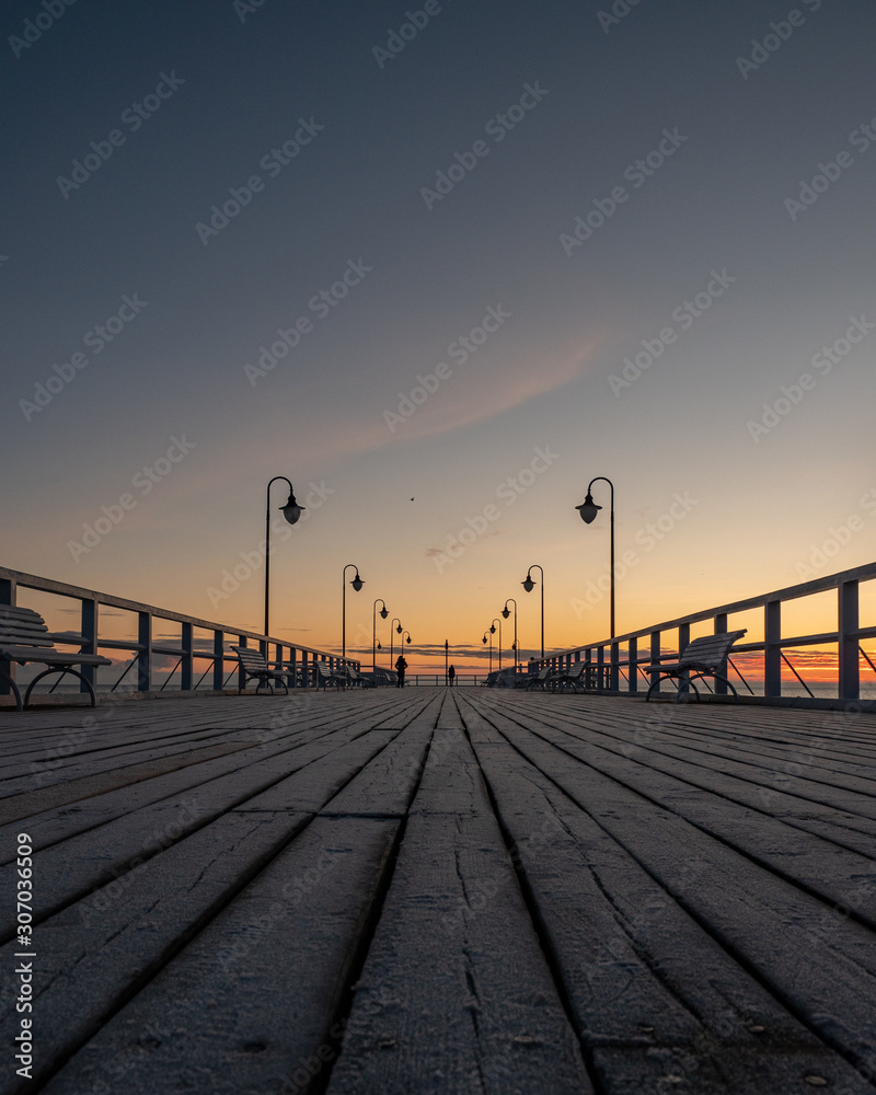 Frosted pier at sunrise