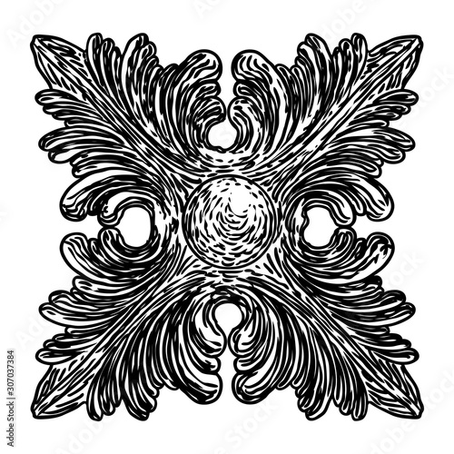 Drawing of rhombus or square shape baroque design marble stone elements. Vintage patch for scarf, print, fabric and dress. Vector.