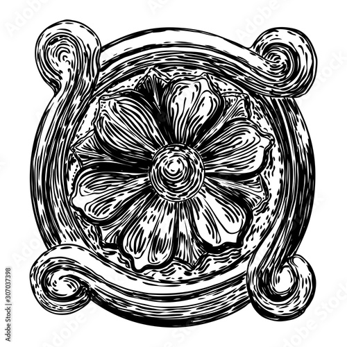 Drawing of rhombus or square shape baroque design marble stone elements. Vintage patch for scarf, print, fabric and dress. Vector.