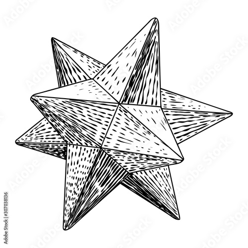 Realistic low polygon geometry shape star crystal. 3d geometric drawing. Vector.