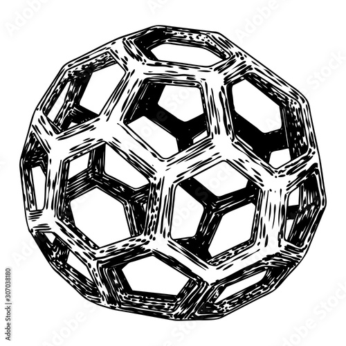 Decorative ball in hand drawn style. Abstract magic ball or mysterious orb with holes, 3d printing sphere crystal. Vector.