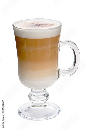 Glass cup mix latte coffee foam