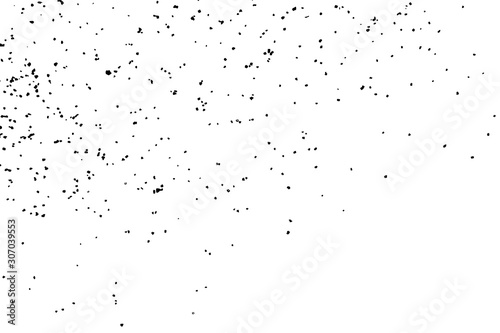 Abstract grainy texture isolated on white background. Top view. Dust, sand blow or bread crumbs.Silhouette of food flakes such as salt or almond or wheat flour spread on the flat surface or table.
