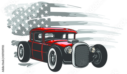 emblem muscle car silhouette vector on flag background