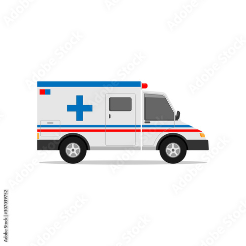 ambulance vector design in white with blue and red stripes