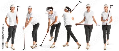 Set with beautiful golfer o...