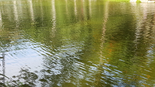 Surface of a lake with ripples and a ilusional green water