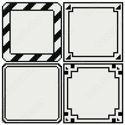 Frames pixel art style, element design for mobile app and web. Banner object for your concept design, invitation, greeting card, poster, photo frame. Video game assets. Isolated vector illustration.