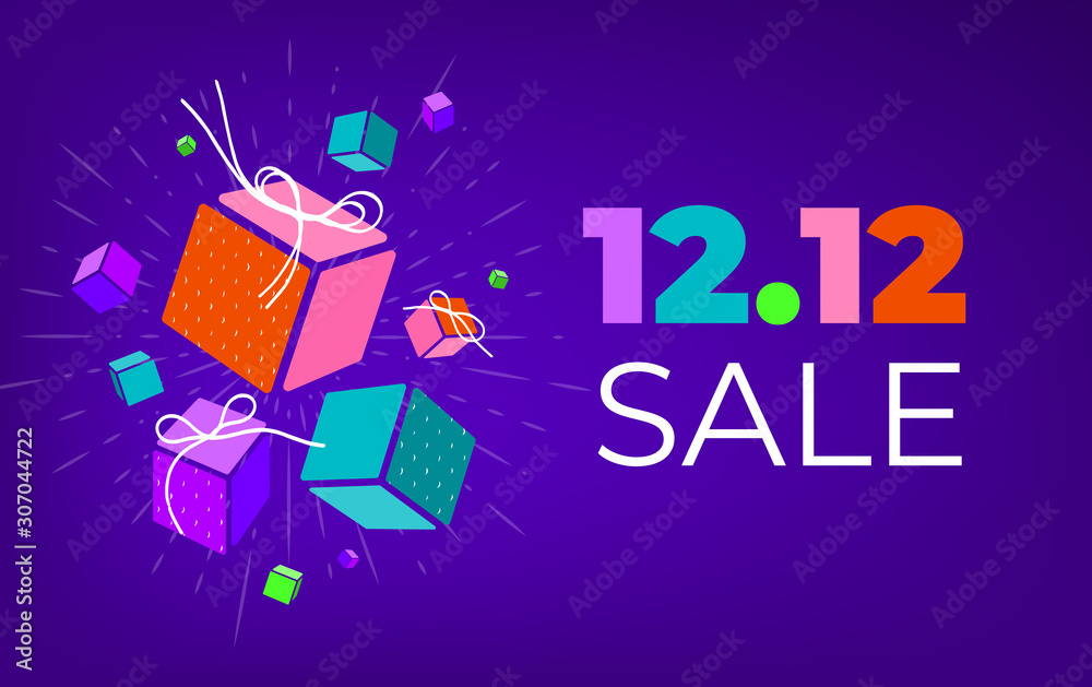 Fototapeta premium Present box icons for Global Shopping Day, December 12th sale. Set of 3d gift boxes with copy space. Vector stock EPS 10