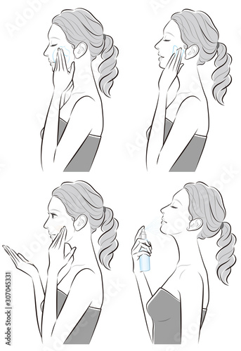 メイクをしている女性のイラスト