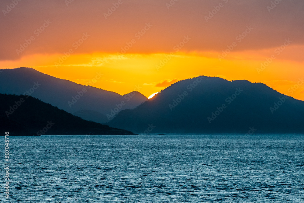 Sunrise over Virgin Islands in Caribbean Sea