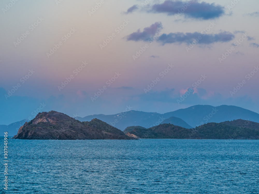 Sunrise over Virgin Islands in Caribbean Sea