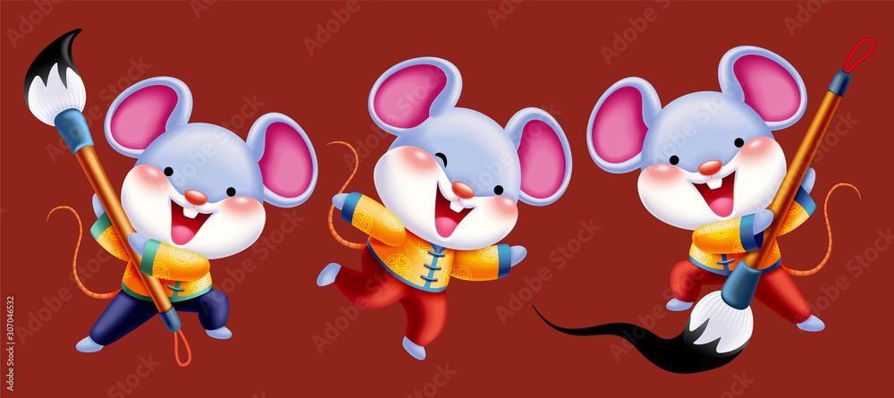 Fototapeta premium Rat holding calligraphy paint brush