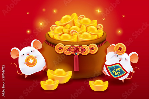 White mice with golden ingots