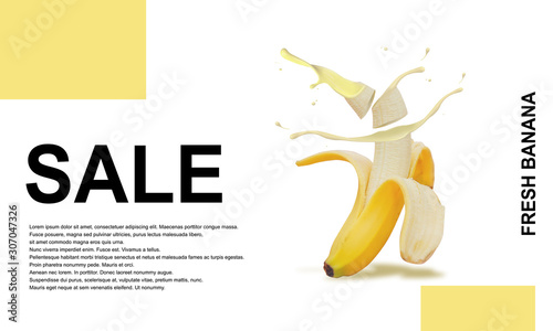 Fresh Banana sale poster vector illustration. Natural product shop, juicy fruit promo, vegetarian nutrition offer, organic healthy food retail. 
