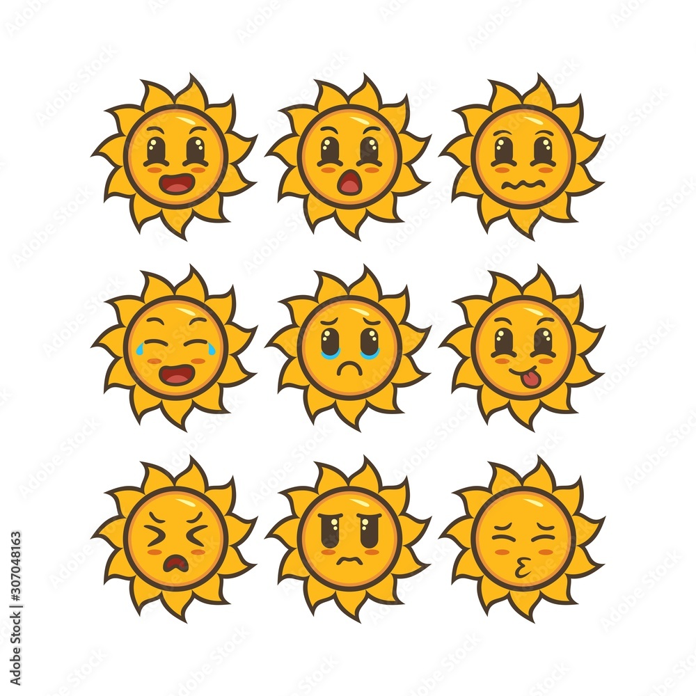 sun character design mascot vector bundle