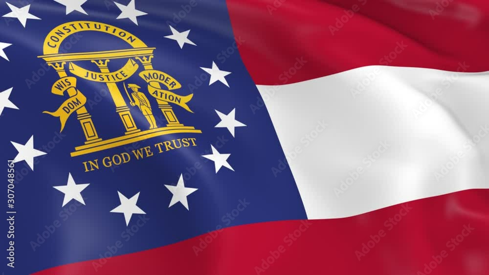 Photo realistic slow motion 4KHD flag of the US State of Georgia waving in the wind.  Seamless loop animation with highly detailed fabric texture in 4K resolution.