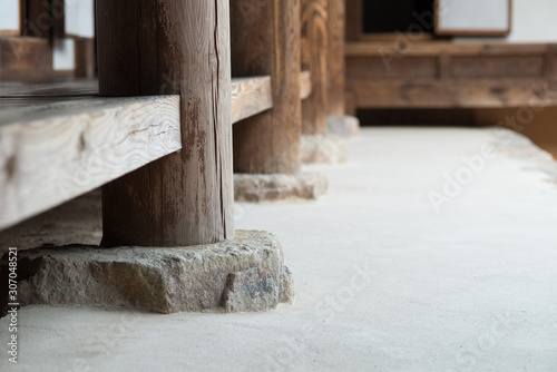 Foundation stone and column in traditional Korean house.