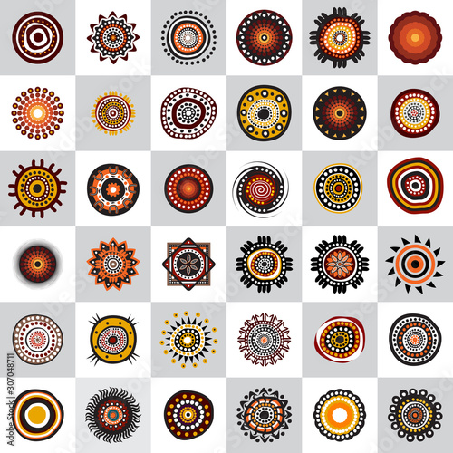 Canvas Print Set of aboriginal art dots painting icon design template