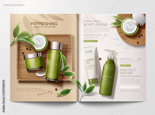 Green tea product magazine template