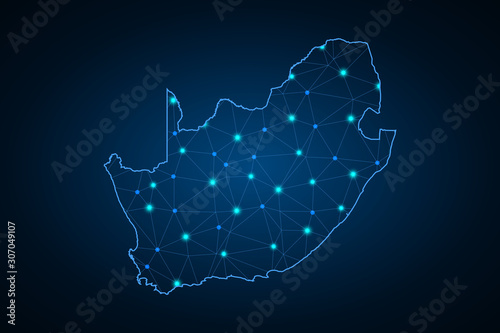 Map of South Africa. Wire frame 3D mesh polygonal network line, design sphere, dot and structure. communications map of South Africa. Vector Illustration EPS10. - Vector