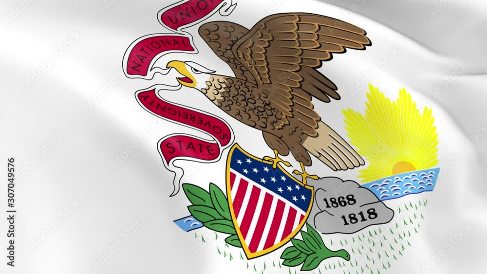 Photo realistic slow motion 4KHD flag of the US State of Illinois waving in the wind.  Seamless loop animation with highly detailed fabric texture in 4K resolution.