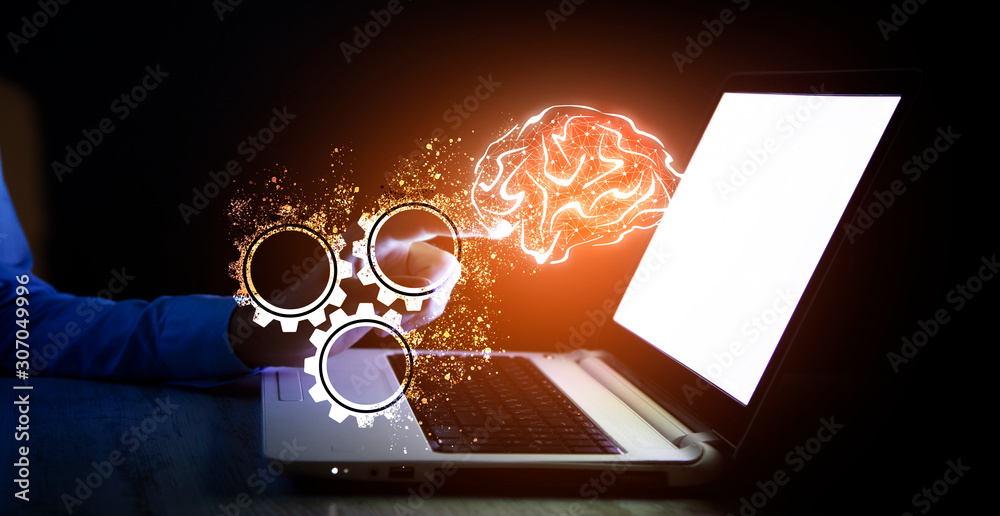 Fototapeta premium Human brain activity with plexus lines