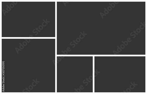 Templates collage five frames photos. Poster frame mockup. Empty vector frames. 5 parts photo.