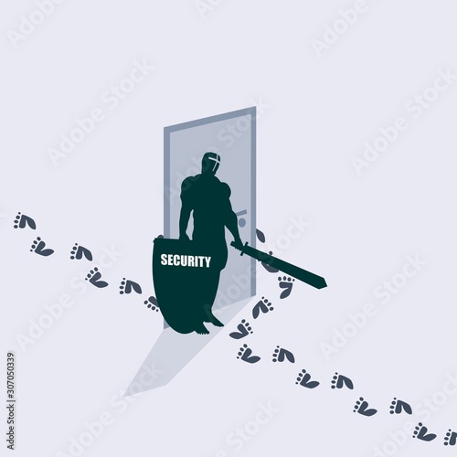 Human footprints bypass the door with security guard