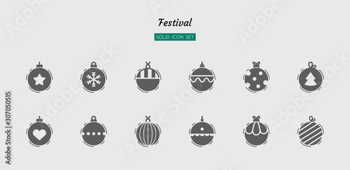 solid icon symbol set  festival celebration  christmas  new year  fancy ball  Isolated flat silhouette vector design