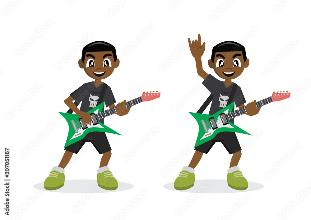 African Boy playing Electric guitars. African Boy playing Electric guitars.