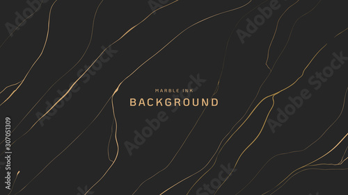 Abstract background, golden marble ink texture on dark grey