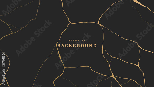 Abstract background, golden marble ink texture on dark grey