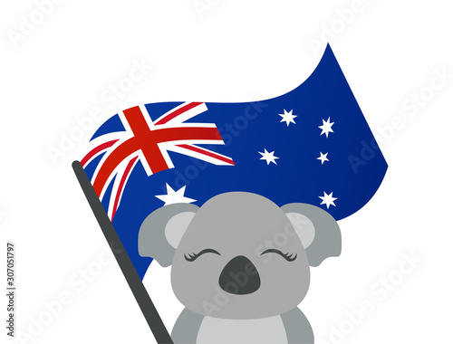 Cute Koala holding Austraiian flag vector. Happy Australia day illustration.