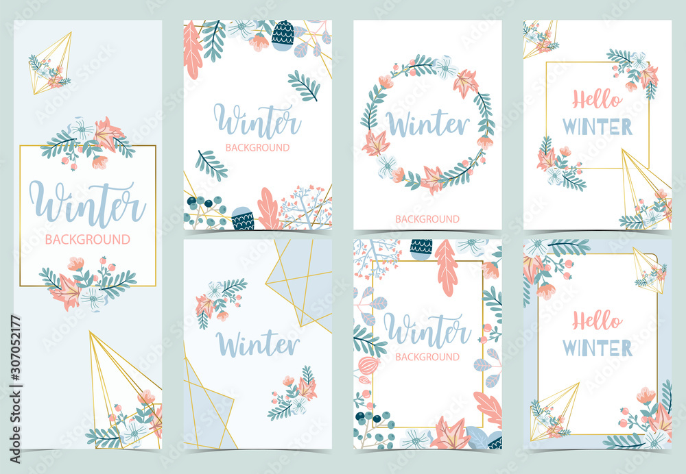 Obraz premium Collection of winter background set with bird,flower,leaves.Editable vector illustration for birthday invitation,postcard and website banner