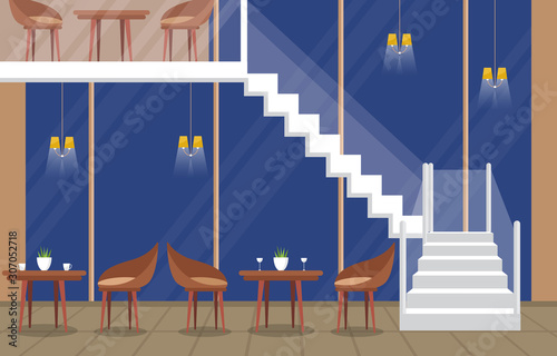 Modern Cafe Coffee Shop Interior Furniture Restaurant Flat Design Illustration