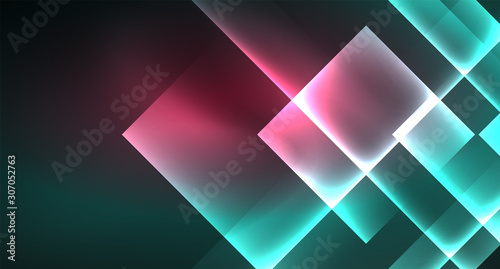 Neon geometric abstract background in hipster style on light background. Space retro design. Color geometric pattern. Square shape abstract background.
