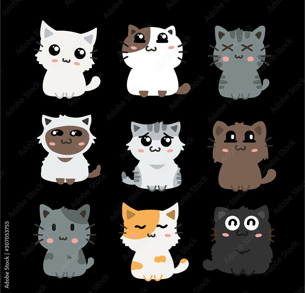 cute cats cartoon set vector