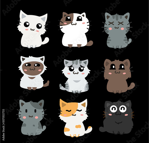 cute cats cartoon set vector