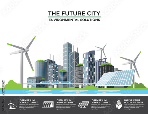 Smart eco city banner, alternative energy and ecology Infographics concept