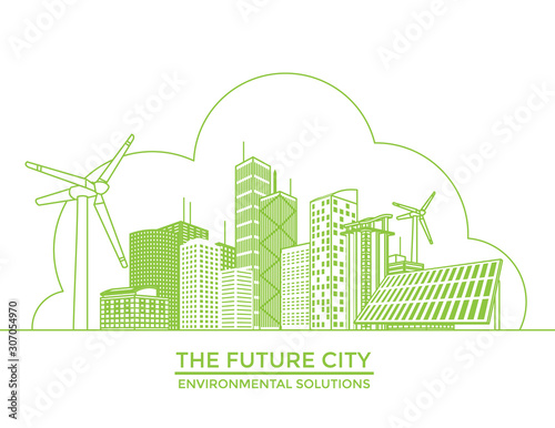 Smart eco city banner, alternative energy and ecology Infographics concept