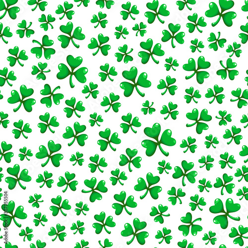 Saint Patrick day seamless pattern set - shamrock or clover leaves  abstract floral ornament  simple shapes and polka dot traditional holiday vector background for wrapping  textile  digital paper