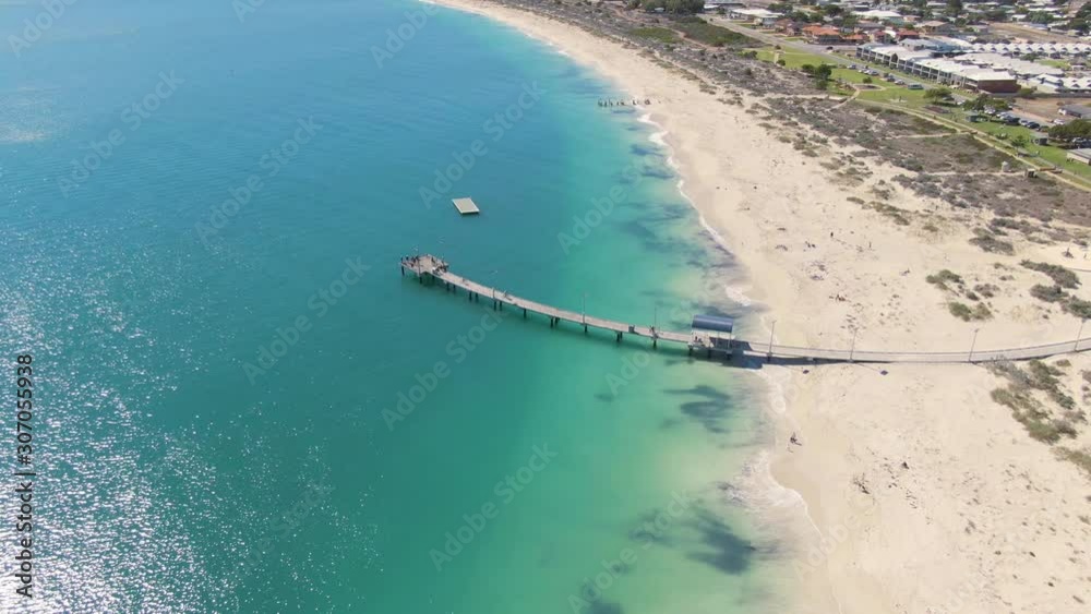 Aerial footage of Jurien Bay jetty and shoreline. Western Australia.