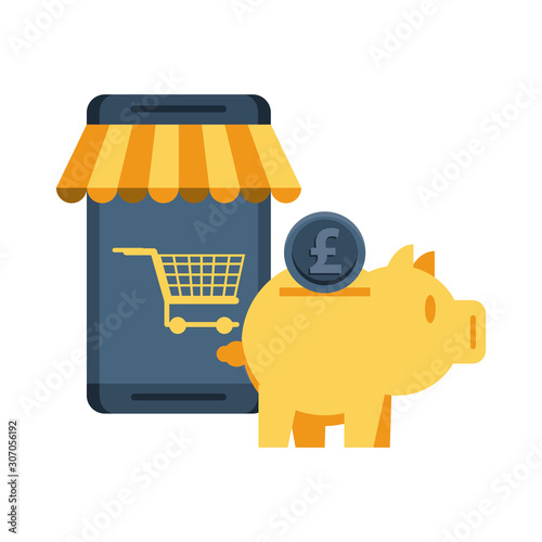 piggy savings money with smartphone ecommerce