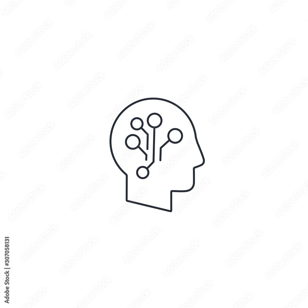 The head of a man. Electronic thinking, abstract circuit technology . Vector linear icon on a white background. The head of a man. Electronic thinking, abstract circuit technology . Vector linear icon on a white background.
