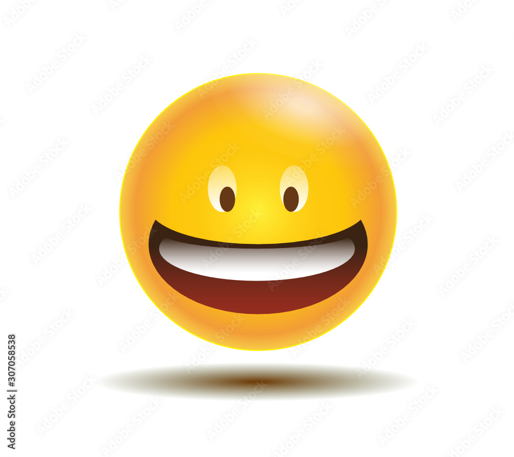 Fototapeta premium Happy grin yellow emoji. Smiling shining emoticon.