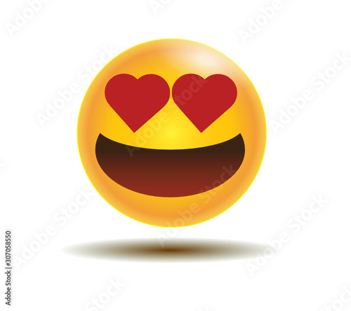 Love emoji face. Yellow emoticon expressing love with eyes in shapes of hearts.
