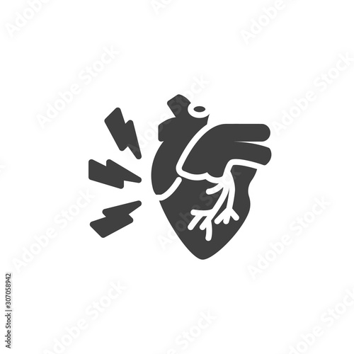 Heart attack vector icon. filled flat sign for mobile concept and web design. Human heart and lightning glyph icon. Cardio health care symbol, logo illustration. Vector graphics